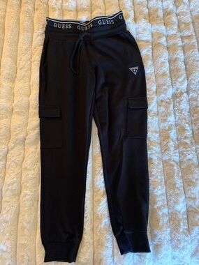 GUESS Black Men's Cargo Sweatpants with Logo Waistband